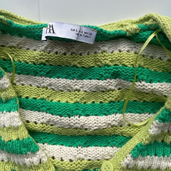 ZARA Knit Cardigan Green Yellow Stripe - Picture 4 of 7